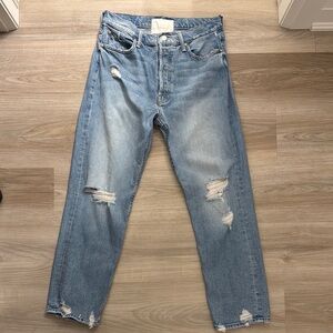 MOTHER Blue Straight Leg Pants with Distressed Details
